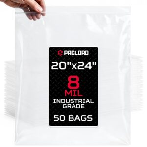 Paclord Extra Large 20" x 24" Reclosable Poly Zip Seal Lock Bags, 8 Mil Thickness, Pack of 50 (RPB-2024-8-50, B0FX7J1SR9)