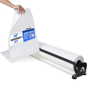 48" Paper Dispenser with Cutter + White Kraft Paper Roll