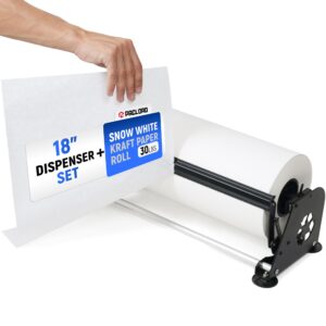 18" Paper Dispenser with Cutter + White Kraft Paper Roll