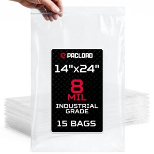 Paclord Extra Large 14" x 24" Reclosable Poly Zip Seal Lock Bags, 8 Mil Thickness, Pack of 15 (RPB-1424-8-15, B0FLNQVR1X)