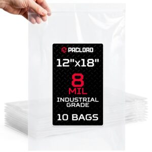 Paclord Large 12" x 18" Reclosable Poly Zip Seal Lock Bags, 8 Mil Thickness, Pack of 10 (RPB-1218-8-10, B0FLN91Y8Z)