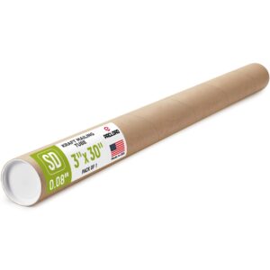 Paclord 3" x 30" Kraft Paper Mailing Tube, 1 Tube with 2 Caps