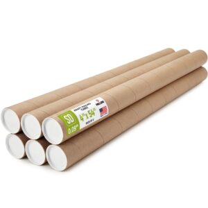 Paclord 4" x 54" Kraft Paper Mailing Tube, 1 Tube with 2 Caps