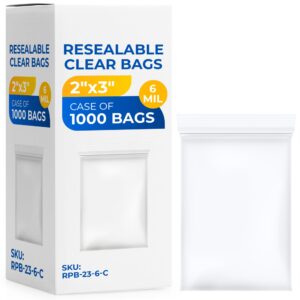 2" x 3" Reclosable Zip Plastic Bags, Case of 50 Packs, 6 Mil (RPB-23-6-C, B0CP3NMYDX)