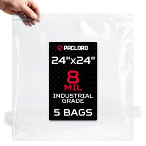 Paclord Extra Large 24" x 24" Reclosable Poly Zip Seal Lock Bags, 8 Mil Thickness, Pack of 5 (RPB-2424-8-5, B0FLN64LLB)