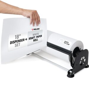 18" Paper Dispenser with Cutter + White Kraft Paper Roll