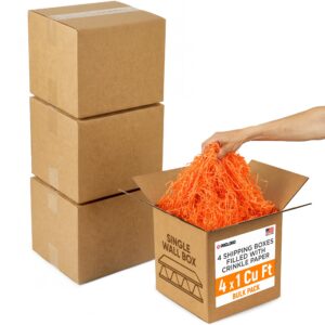 4 x 1 Cu Ft Ready to Ship Cartons with Orange Crinkle Paper Filler, 12x12x12", Single Wall Boxes (CP-OR-4xCU, B0GSCWFBH4)