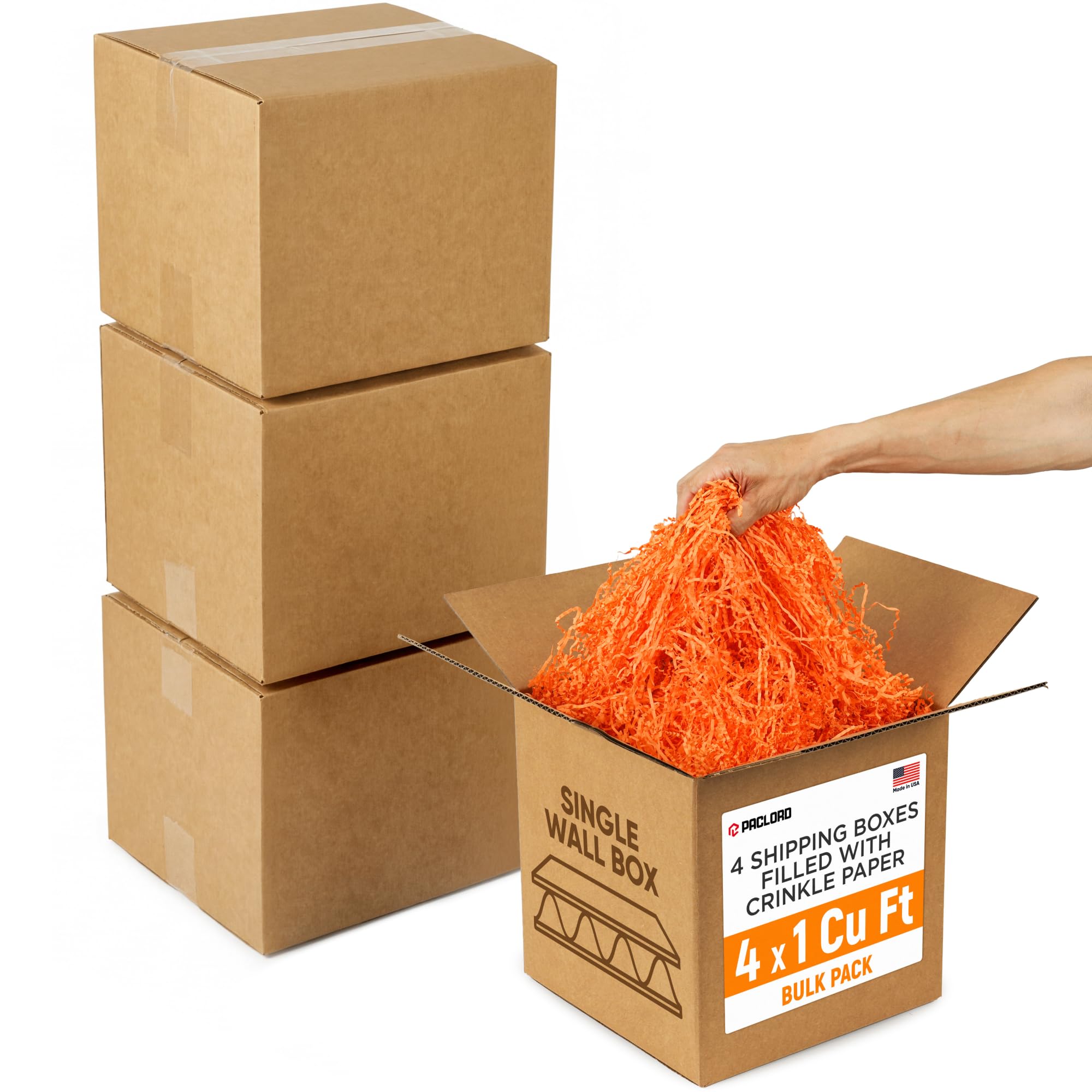 71-jTElocLL.jpg 4 x 1 Cu Ft Ready to Ship Cartons with Orange Crinkle Paper Filler, 12x12x12", Single Wall Boxes (CP-OR-4xCU, B0GSCWFBH4)
