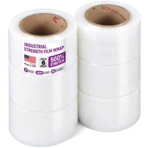 Paclord 3" x 1000' Industrial Strength Stretch Wrap, Pack of 6 Mini Rolls, Clear Plastic Film, 80 Gauge