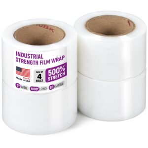 Paclord 3" x 1000' Industrial Strength Stretch Wrap, Pack of 4 Mini Rolls, Clear Plastic Film, 80 Gauge