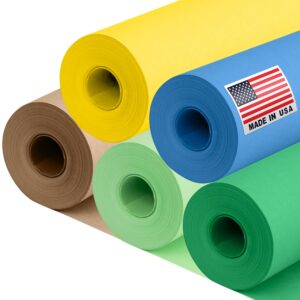 12" x 1200" (100 ft) Jungle-Themed Kraft Paper Set, 45 Lbs - Green, Light Green, Brown, Yellow, Dark Blue Kraft Paper - Made in USA Colored Paper for Crafts, Appliques for Kids, DIY