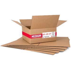 Medium Cardboard Boxes 19"L x 19"W x 9"H (Pack of 6) (CB-19199-6, B0F2VW66Y9)
