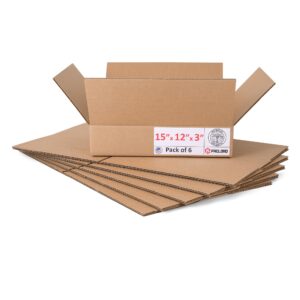 Flat Cardboard Boxes 15"L x 12"W x 3"H (Pack of 6) (CB-15123-6, B0F2VSWTYR)