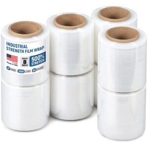 Paclord 5" x 1000' Industrial Strength Stretch Wrap, Pack of 8 Mini Rolls, Clear Plastic Film, 80 Gauge