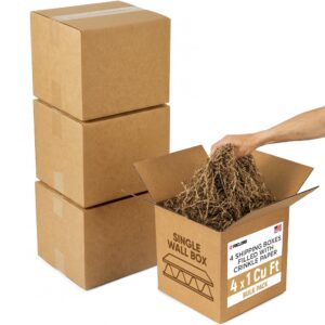 4 x 1 Cu Ft Ready to Ship Cartons with Brown Crinkle Paper Filler, 12x12x12", Single Wall Boxes (CP-NK-4xCU, B0GSCSRP8S)