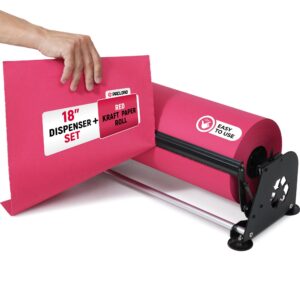 18" Paper Dispenser with Cutter + Red Kraft Paper Roll