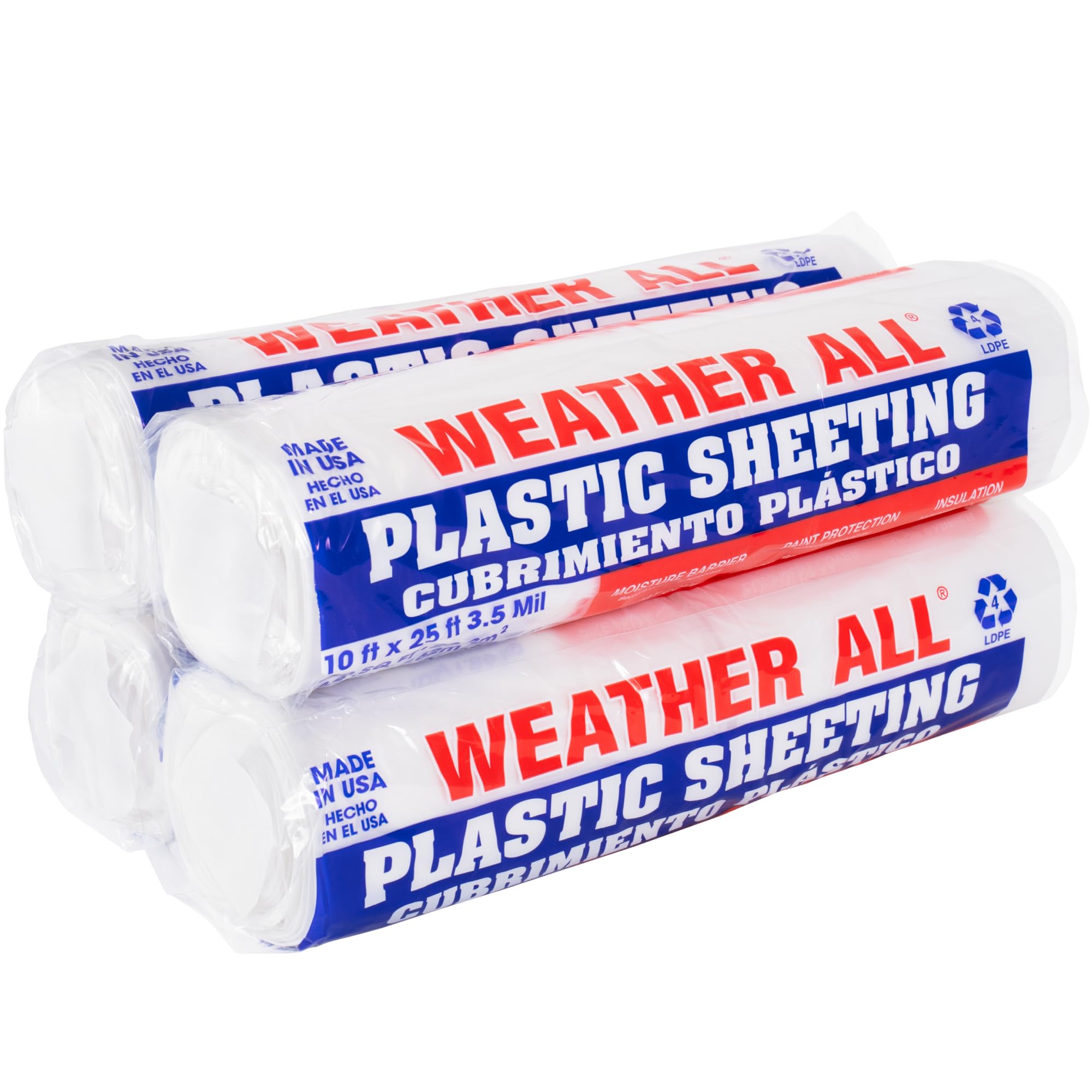716GCLoIcKL.jpg Weather-All Plastic Sheeting 10' x 25', 3.5 Mil, 1000 Sq Ft, Pack of 4