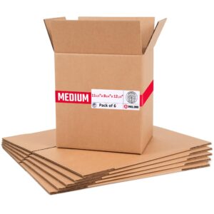 Medium Cardboard Boxes 11 1/2"L x 8 3/4"W x 12 1/4"H (Pack of 6) (CB-11812-6, B0GMTB264Z)