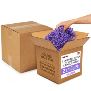 2 x 1 Cu Ft Ready to Ship Cartons with Lilac Crinkle Paper Filler, 12x12x12", Double Wall Boxes (CP-LI-2xCU-HD, B0GSCN63GG)