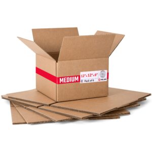 Medium Cardboard Boxes 12"L x 12"W x 8"H (Pack of 6) (CB-12128-6, B0F2VMJ6R5)
