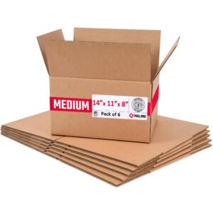 Medium Cardboard Boxes 14"L x 11"W x 8"H (Pack of 6) (CB-14118-6, B0GMVDFLSX)