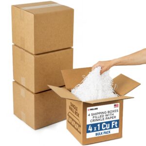 4 x 1 Cu Ft Ready to Ship Cartons with White Crinkle Paper Filler, 12x12x12", Single Wall Boxes (CP-WH-4xCU, B0GSCR2Z8R)