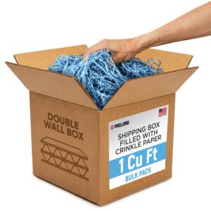 1 Cu Ft Heavy Duty Ready to Ship Carton with Light Blue Crinkle Paper Filler, 12x12x12"