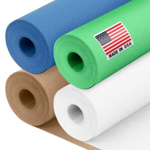 12" x 1200" (100 ft) Father's Day Kraft Paper Rolls Set, 45 Lbs - Dark Blue, Green, Brown, White Kraft Paper - Made in USA Colored Paper for Crafts, DIY, School, Gift Wrapping
