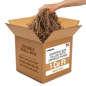 1 Cu Ft Heavy Duty Ready to Ship Carton with Brown Crinkle Paper Filler, 12x12x12"