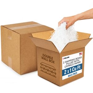 2 x 1 Cu Ft Ready to Ship Cartons with White Crinkle Paper Filler, 12x12x12", Double Wall Boxes (CP-WH-2xCU-HD, B0GSCNRYZ6)