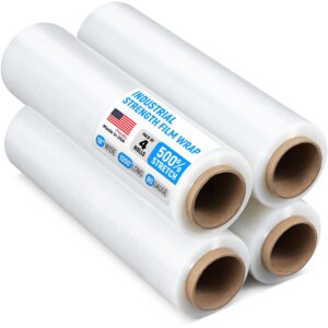 Paclord 18" x 1000' Industrial Strength Stretch Wrap, Pack of 4 Mini Rolls, Clear Plastic Film, 80 Gauge