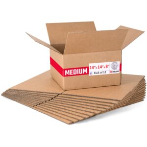 Medium Cardboard Boxes 14"L x 14"W x 8"H (Pack of 12) (CB-14148-12, B0F2VVN95M)