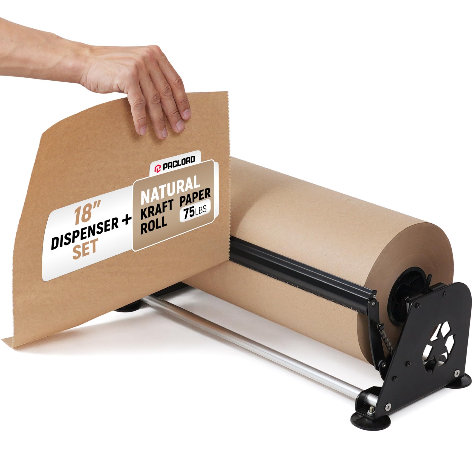 71EKnyKwZaL.jpg 18" Paper Dispenser with Cutter + 75 lb Natural Brown Kraft Paper Roll