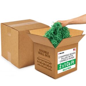 2 x 1 Cu Ft Ready to Ship Cartons with Green Crinkle Paper Filler, 12x12x12", Double Wall Boxes (CP-DG-2xCU-HD, B0GSCYC5HW)