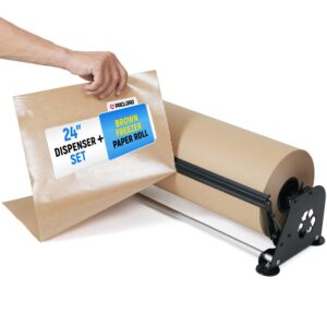 24" Paper Dispenser with Cutter + Natural Kraft Freezer Paper Roll