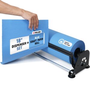 18" Paper Dispenser with Cutter + Dark Blue Kraft Paper Roll