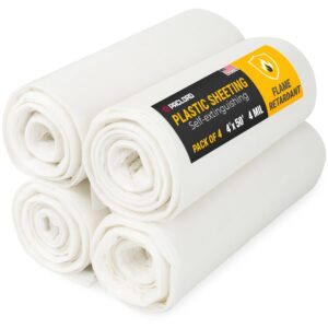 Flame Retardant Plastic Sheeting 4' x 50', 4 Mil, 800 Sq Ft, Pack of 4