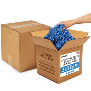 2 x 1 Cu Ft Ready to Ship Cartons with Dark Blue Crinkle Paper Filler, 12x12x12", Double Wall Boxes (CP-DB-2xCU-HD, B0GSD2SF17)