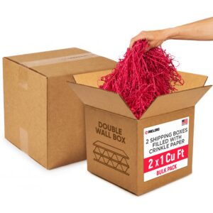 2 x 1 Cu Ft Ready to Ship Cartons with Red Crinkle Paper Filler, 12x12x12", Double Wall Boxes (CP-RE-2xCU-HD, B0GSCQV5JZ)