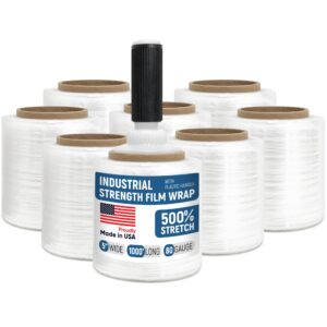 Paclord 5" x 1000' Industrial Strength Stretch Wrap, Pack of 8 Mini Rolls with Built-in Handle, Clear Plastic Film, 80 Gauge