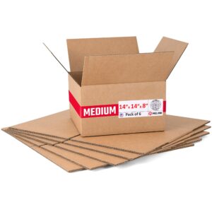 Medium Cardboard Boxes 14"L x 14"W x 8"H (Pack of 6) (CB-14148-6, B0F2W4KKLT)