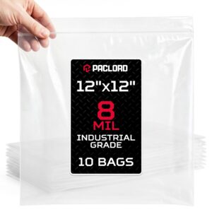 Extra Thick 8 Mil Reclosable Zip Bags 12" x 12", Pack of 10 (RPB-1212-8-10, B0FXYXWFRP)