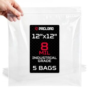 Extra Thick 8 Mil Reclosable Zip Bags 12" x 12", Pack of 5 (RPB-1212-8-5, B0FXYX14CV)