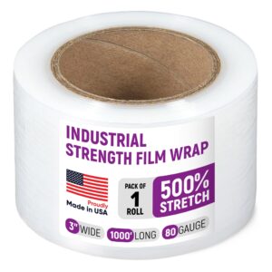 Paclord 3" x 1000' Industrial Strength Stretch Wrap, Pack of 1 Mini Roll, Clear Plastic Film, 80 Gauge