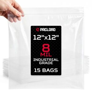 Extra Thick 8 Mil Reclosable Zip Bags 12" x 12", Pack of 15 (RPB-1212-8-15, B0FXZ1G6SR)