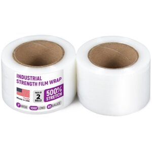 Paclord 3" x 1000' Industrial Strength Stretch Wrap, Pack of 2 Mini Rolls, Clear Plastic Film, 80 Gauge