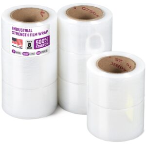 Paclord 3" x 1000' Industrial Strength Stretch Wrap, Pack of 8 Mini Rolls, Clear Plastic Film, 80 Gauge