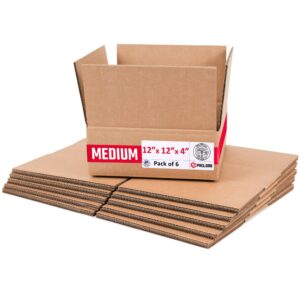 Medium Cardboard Boxes 12"L x 12"W x 4"H (Pack of 6) (CB-12124-6, B0GMTGLC9L)