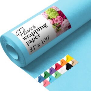 Paclord Flower Wrapping Paper, 18" x 1200" (100 ft), 45 lb – Light Blue (FP-18-LB, B0CYW5LD97)