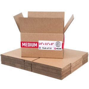Medium Cardboard Boxes 14"L x 11"W x 8"H (Pack of 12) (CB-14118-12, B0GMT62KG1)